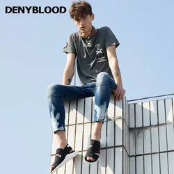 Мужские джинсы denyblood узкие джинсы брюки стрейч джинсовые темно синие потертые модные повседневные брюки 860201
