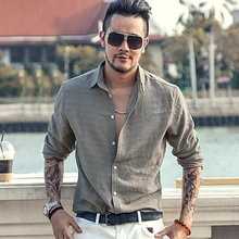 Новая весна синий мужчин slim хлопчатобумажная рубашка