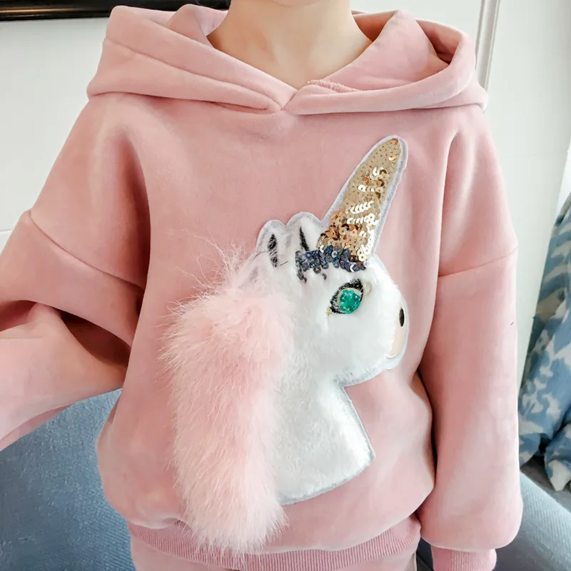 Одежда из хлопка для маленьких девочек с рисунком единорога комплект зимней