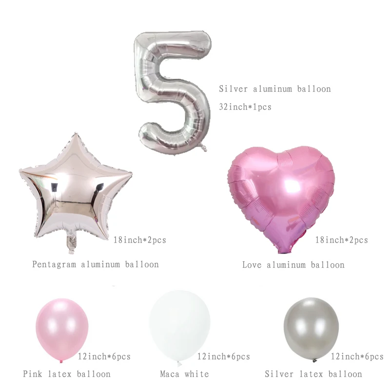 Set 5 1 комплект/20 шт. воздушный шар на день рождения 1" 18" 3" алюминиевая фольга серебро золото розовый латексный шар свадебные конфетти украшение для вечеринки - Цвет: Set 5