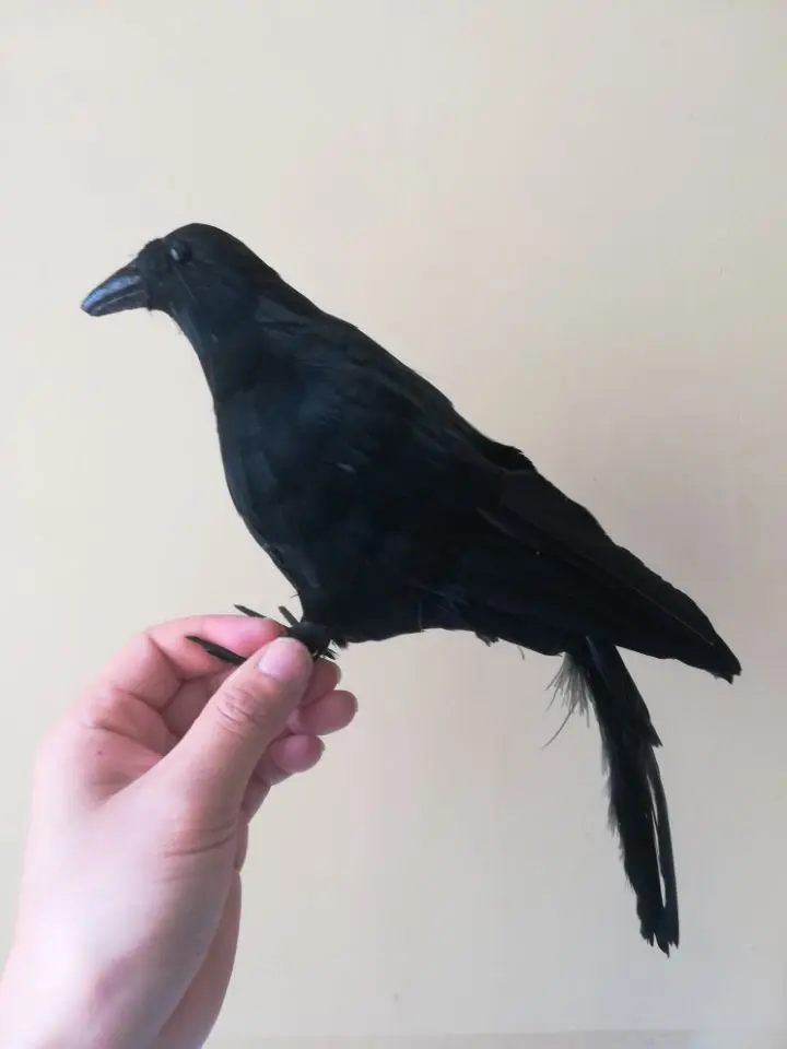Декорация Хэллоуина большая 32см перья черная ворона жесткая модель сценического реквизита домашний подарок s2631 on.