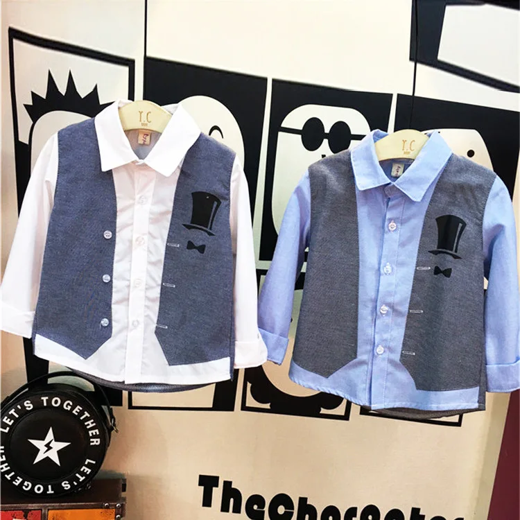 2017 Мальчики осень рубашки отложной воротник Длинные рукава лоскутное