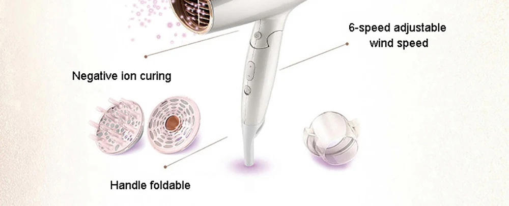 Philips Smart Care фен для волос BHC208 с ветровым теплом, анион, уход за волосами, фен для волос, 1600 Вт, отрицательный ион, складной, 220 В
