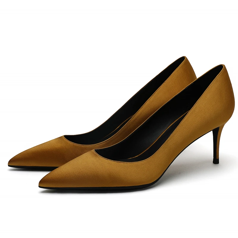 6cm Heel Height Новые женские брендовые туфли-лодочки с острым носком на тонком каблуке; офисные женские шелковые туфли; женские весенние туфли-лодочки для работы; большие размеры 34-40; F0041 - Цвет: 6cm Heel Height