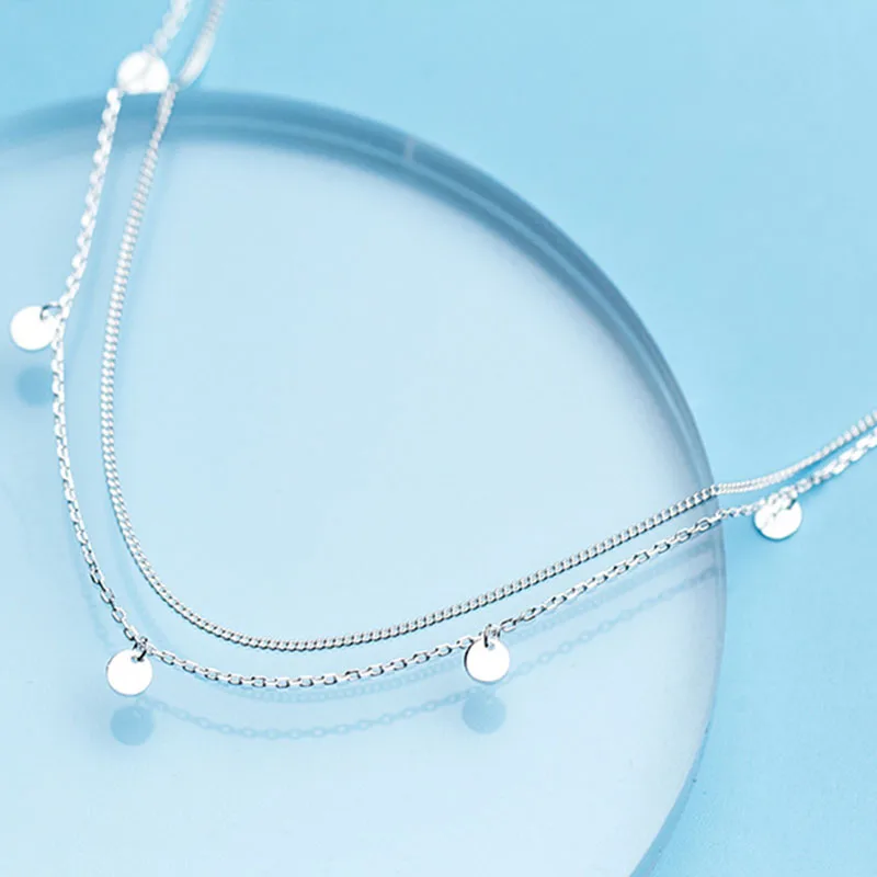 Coins Pendant Layered Necklace 925 Silver Choker Kolye Charm Minimalism Vintage Boho Bijoux Femme Collier Necklace Women Jewelry