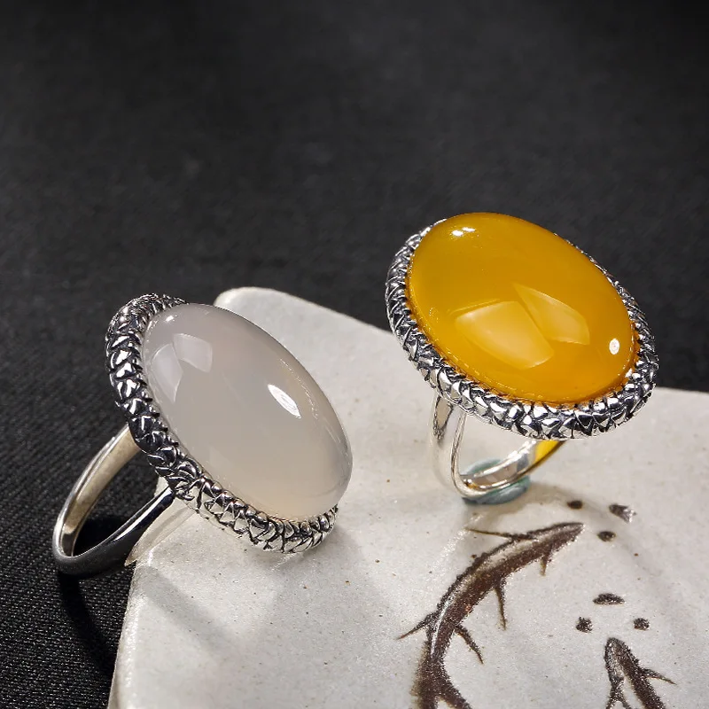 

White Topaz Pulp Contracted Personality Atmosphere Restoring Ancient Ways Ring Ring Wholesale High-grade Openings