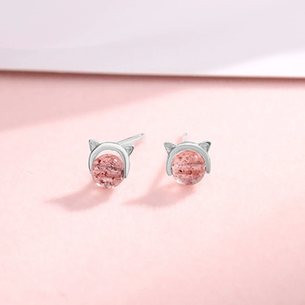 Мода милый кот Розовые Круглые Искусственные кварцевые серебряные