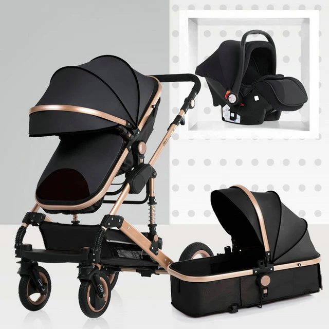 3 in 1 black Детская коляска 2 в 1 складной светильник четыре сезона многофункциональная 3 в 1 высокая Ландшафтная коляска - Цвет: 3 in 1 black