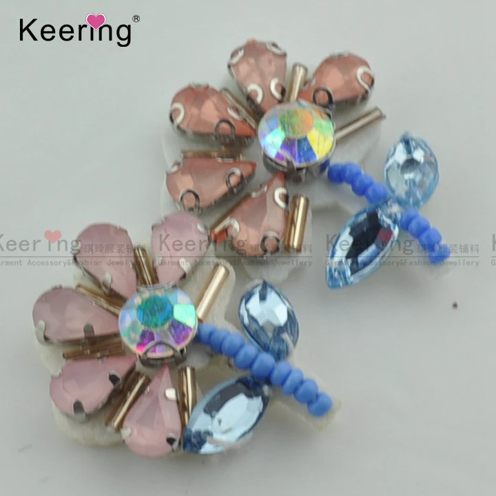 

Handmade 3.3*2.7 CM Pink Beaded Flower Patches For Clothes WPHB-003