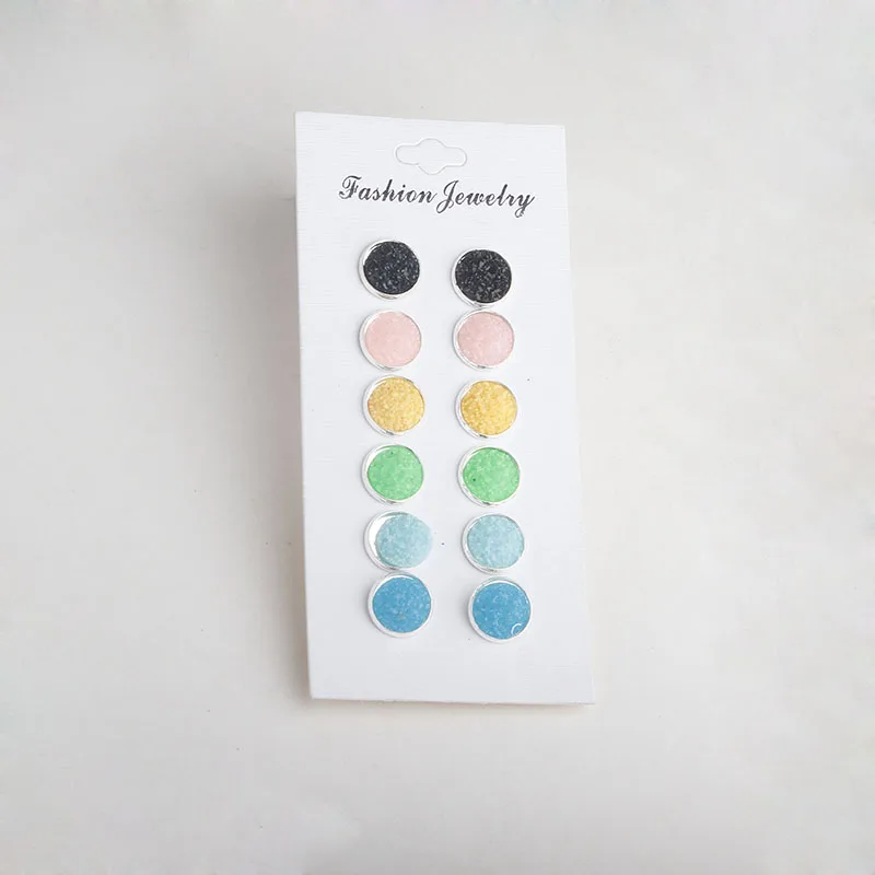 

New Fashion Silver Color Earrings for Women Artificial Druzy Simple Stud Earring Bohemia Jewelry Pendientes Mujer Earrings Set
