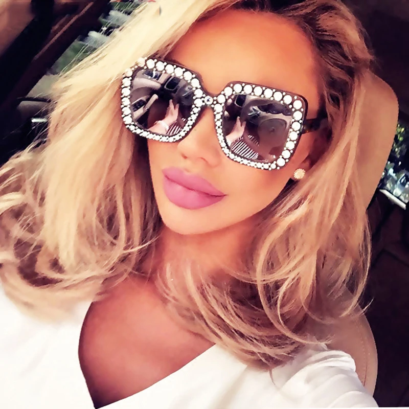 

2021 Shining Diamond Sunglasses Women Brand Design Flash Square Shades Female Mirror Sun Glasses Oculos Lunette