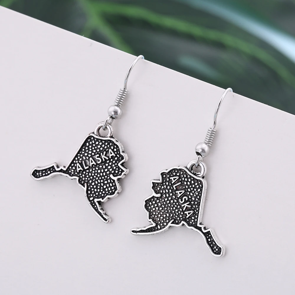 Рыболовные крючки серьги Аляска и подвески контур State Charms антикварные карта
