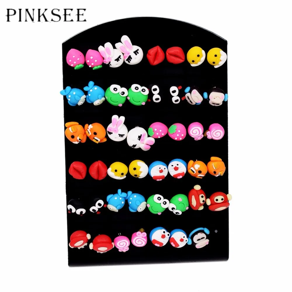Pinksee 24 пара/лот Новые Симпатичные Модные сплав Мелких Животных Серьги гвоздики
