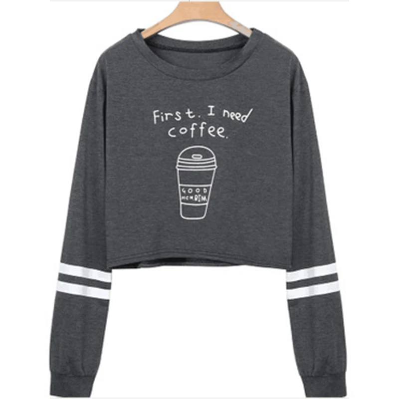 La MaxZa Short Sweatshirts Women Spring Autumn 2018 Fashion Cartoon Print Hoodies Female Black Simple Tops Pullovers 202012 | Женская