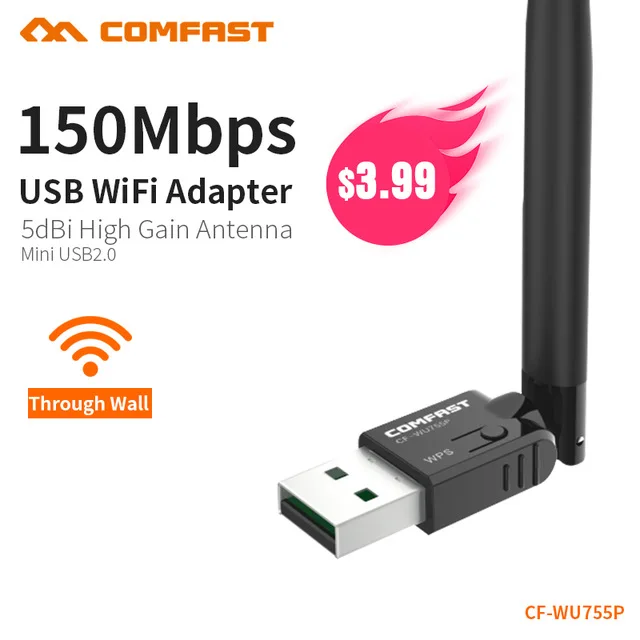 COMFAST Mini 150mbps Wifi адаптер 802.11b/n/g USB Wi Fi сетевая LAN Карта 5dBi WiFi антенна Adaptador ноутбук