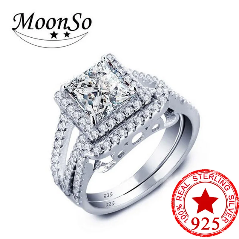 

christmas 925 Sterling Silver Rings Princess Cut for Women Luxury Wedding Ring Set for bridal women jewelry christmas R1952S