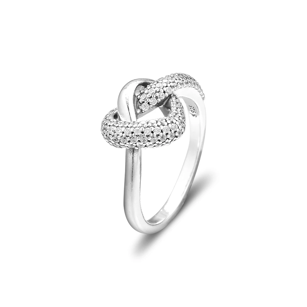 

Knotted Heart Rings with white Clear CZ 100% 925 Sterling-Silver-Jewelry Free Shipping