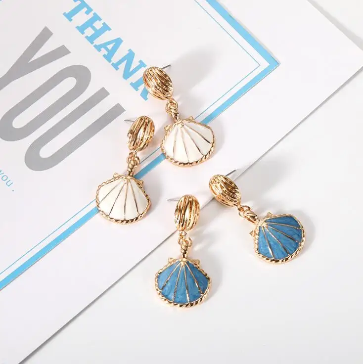 

European American Vintage Gold Color Earrings For Women Style Accessories Dangle Ocean Wind Shell Earrings Gift