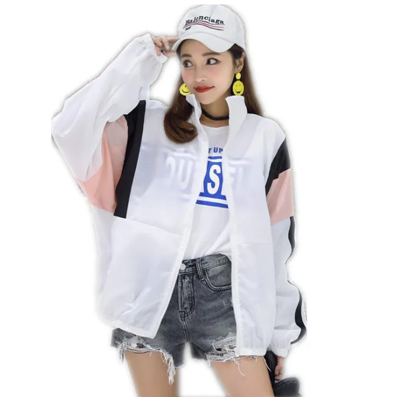 

Fashion Streetwear Bump The Color Women Short Jacket Sun-Protection 2018 Long Sleeve Stand-Collar Coat Female Thin Loose Q353