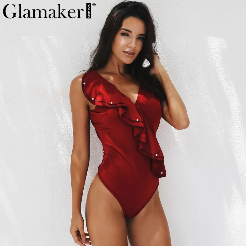 Glamaker жемчужные оборки вечерние пляжные сексуальные боди женские с открытой