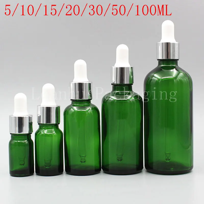 

Green Glass Bottle With Silver Dropper , Essential Oil / Perfume / Essence Sub-bottling , Empty Cosmetic Container ( 15 PC/Lot )