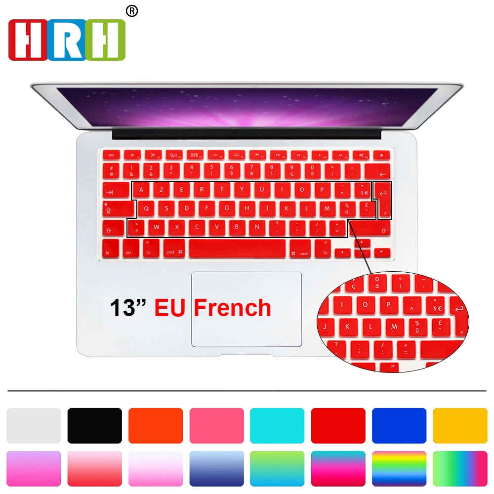 HRH Горячая AZERTY мягкий французский силиконовый чехол для клавиатуры для Mac Book Air Pro 13 1" 17" с дисплеем retina Версия ЕС
