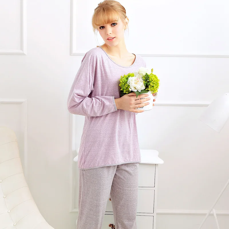 Весна Осень 2016 100% хлопок женские пижамные комплекты одежда для сна длинные брюки