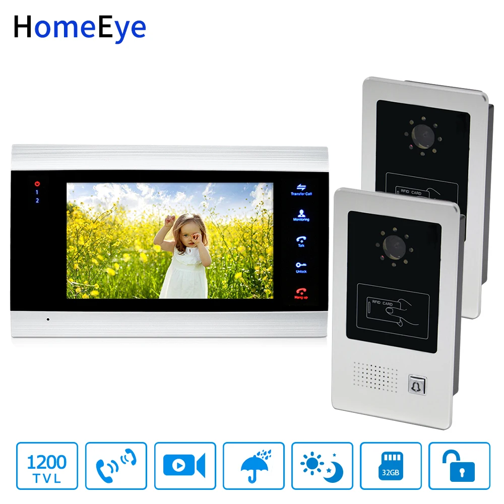 Дверной звонок HomeEye 7 дюймов система контроля доступа для дома 1200TVL непромокаемая