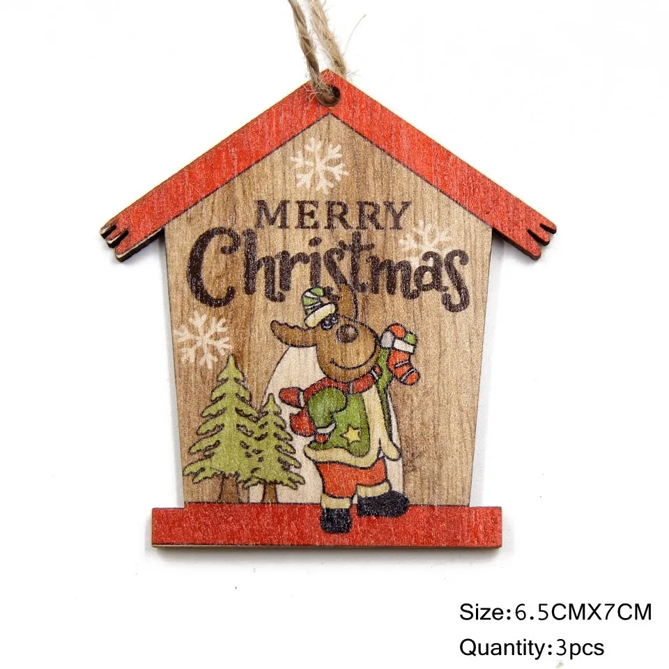 3PCS-Type B-Deer 3 шт мульти креативный дом Рождественские Деревянные Подвески Рождественская елка украшения дома Рождественская вечеринка украшения DIY деревянные поделки подарок - Цвет: 3PCS-Type B-Deer