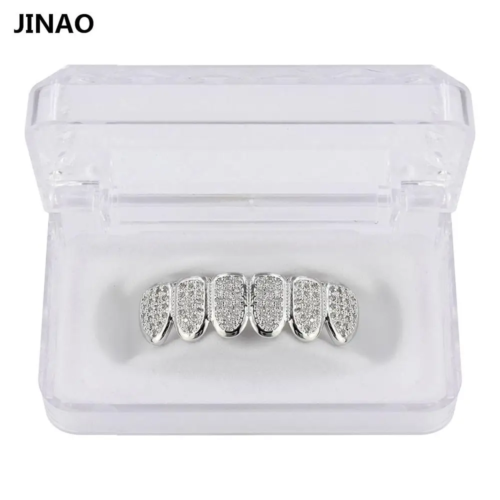silver bottom JINAO новые пользовательские подходят хип-хоп ЗУБЫ грили позолоченные микро Pave CZ камни грили крышка верхней и нижней гриль набор для мужчин n женщин - Окраска металла: silver bottom