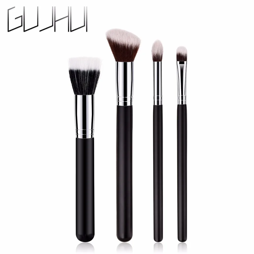 Набор кистей для макияжа классические Серебристые/черные кисти набор теней век