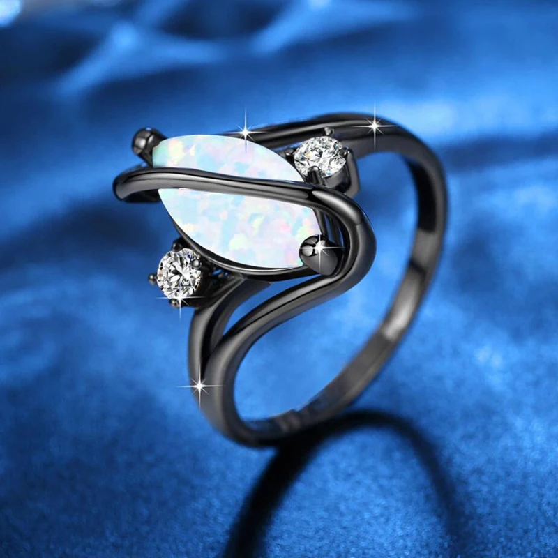KOFSAC Fashion Shiny Black Gold Rings Unisex Jewelry Different Occasion Charm Opal Horse Eye Ring Female Engagement Accessories | Украшения