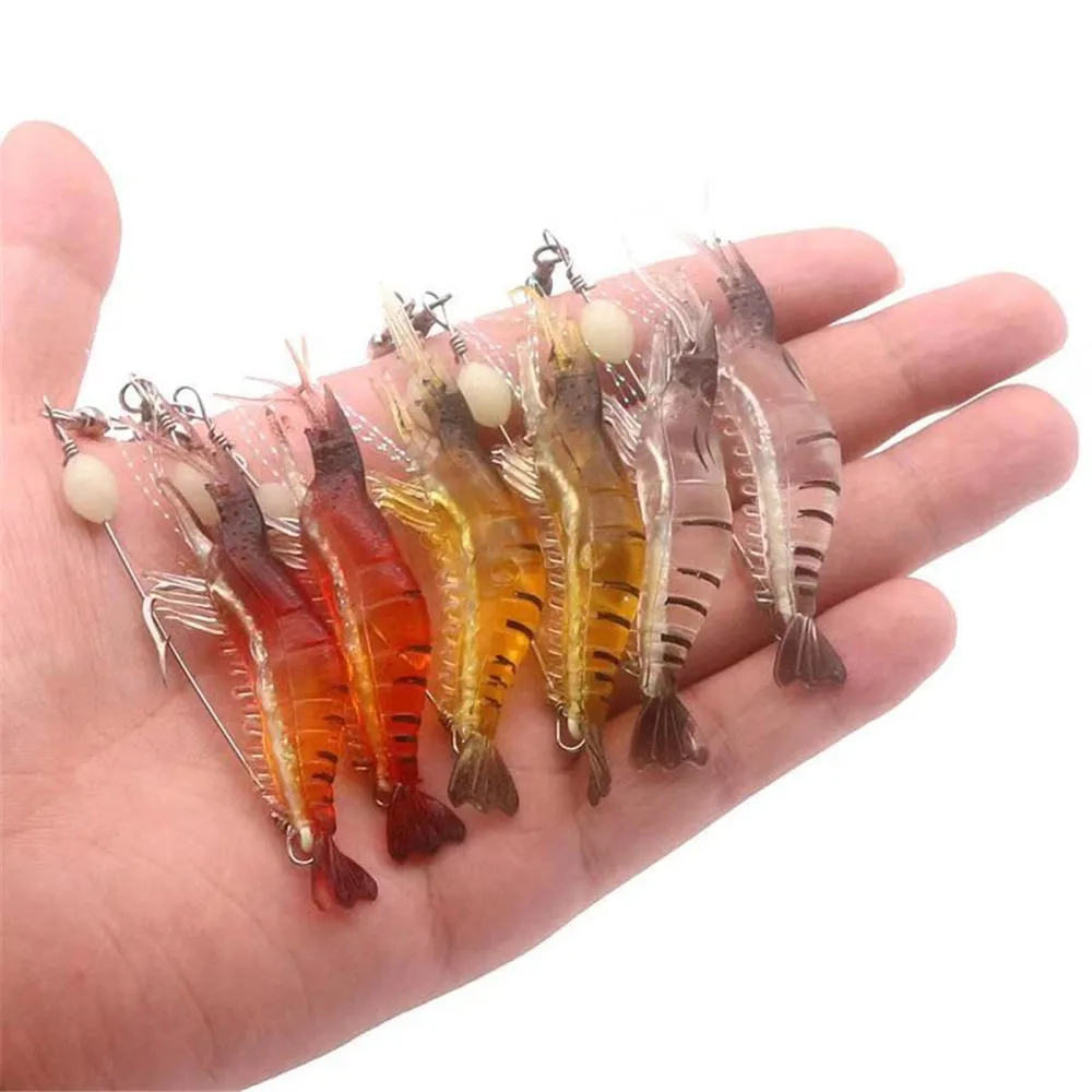 

6pcs/lot 8cm 5g Quality Luminous Soft Fishing Lure Fake Shrimp Floating Shaped Lure Hook Bait Bionic Artificial Shrimp with Hook