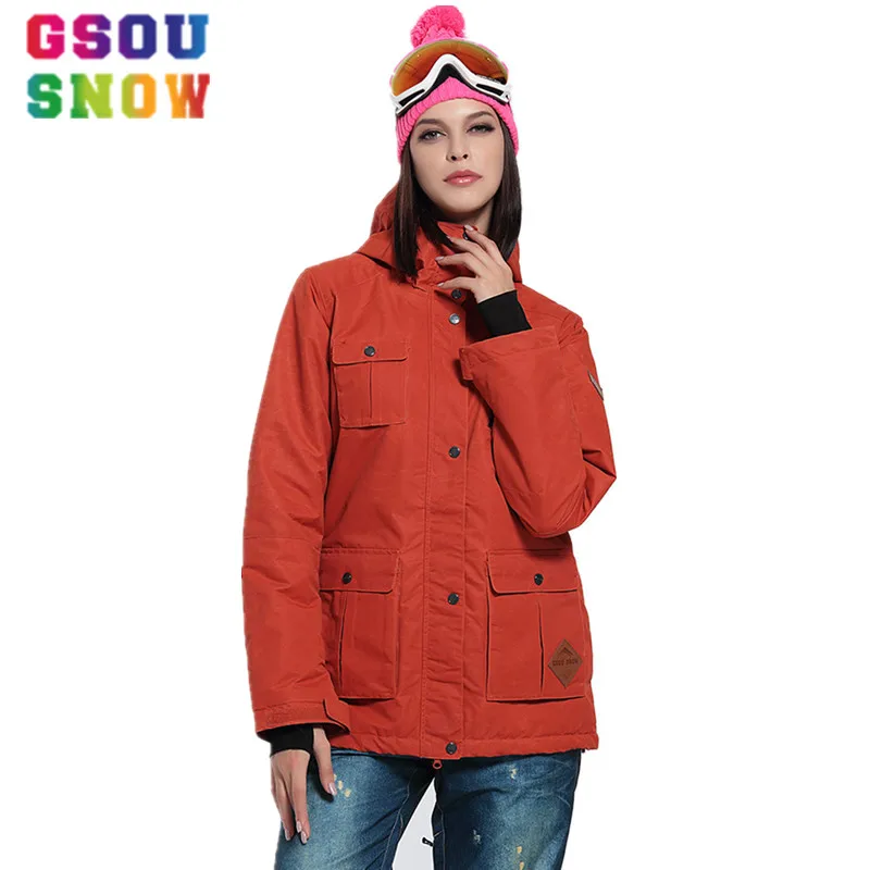 GSOU зимние лыжные куртки для женщин водонепроницаемая куртка сноуборда с