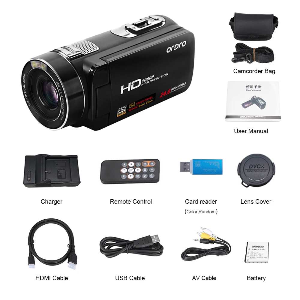 Ordro HDV Z80 Цифровая видеокамера HD 1080P 30FPS запись 10x оптический зум Камера с