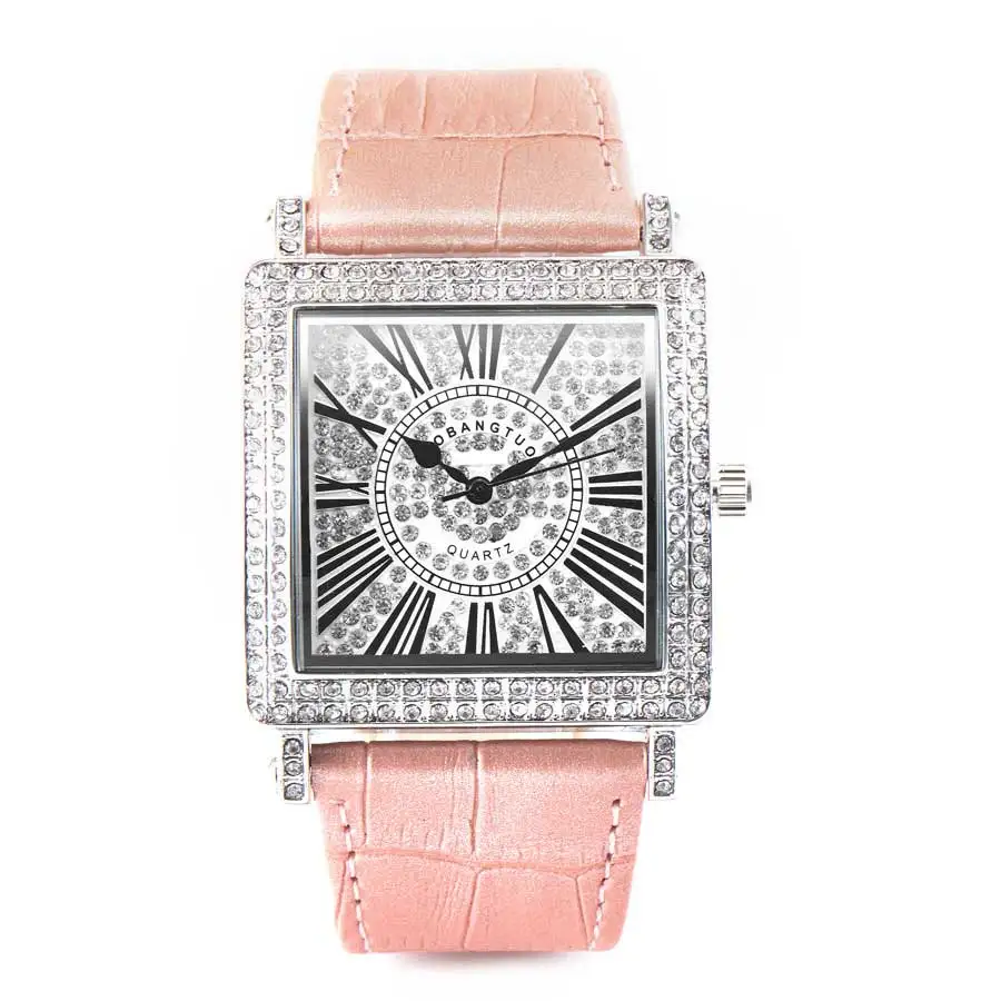 Pink-silver Модные квадратные часы, дизайнерские женские часы, стразы, Кварцевые полностью бриллиантовые часы, женские наручные часы, relojes mujer MBT011 - Цвет: Pink-silver