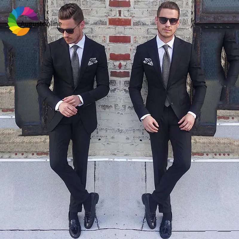 

Italian Black Costume Homme Men Wedding Suits Peaked Lapel Slim Fit Groom Tuxedo 2Piece Custom Made Best Man Blazer Jacket Pants