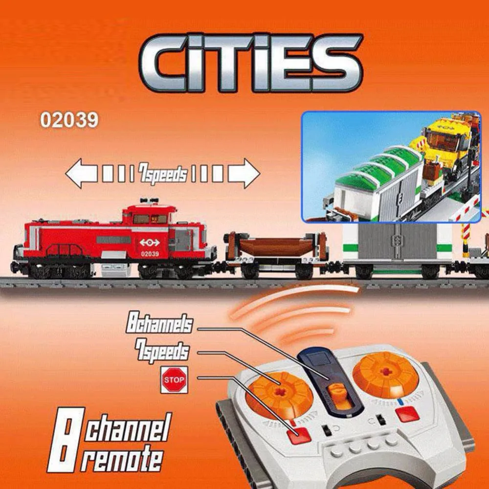 С legoingly city RED CARGO TRAIN 3677 строительные кирпичные блоки RC Train 898 шт модель 02039 наборы
