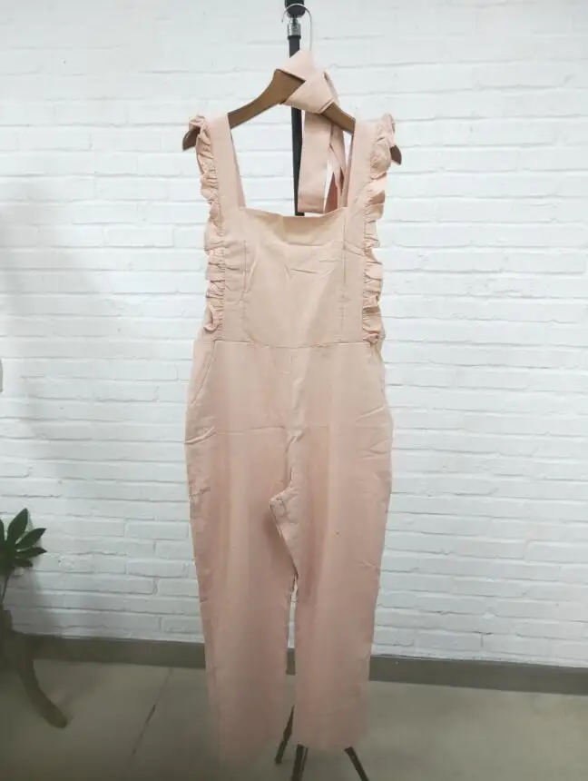 Летний женский комбинезон с оборками и поясом Однотонный купальник без спины