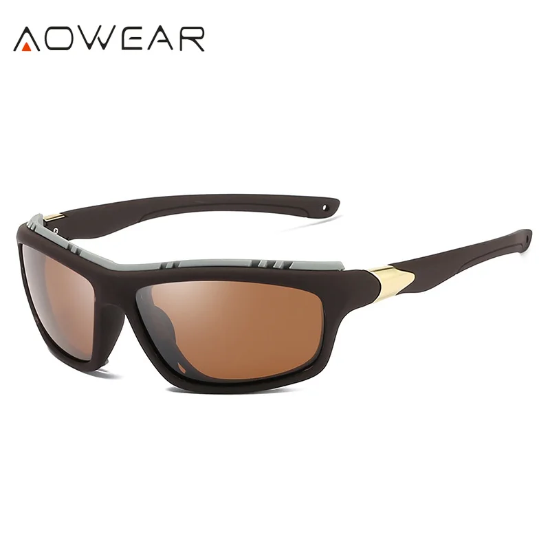 Brown AOWEAR Роскошные спортивные мужские солнцезащитные очки модные уличные солнцезащитные очки мужские поляризованные зеркальные очки мужские очки Polaroid Oculos - Цвет линз: Brown
