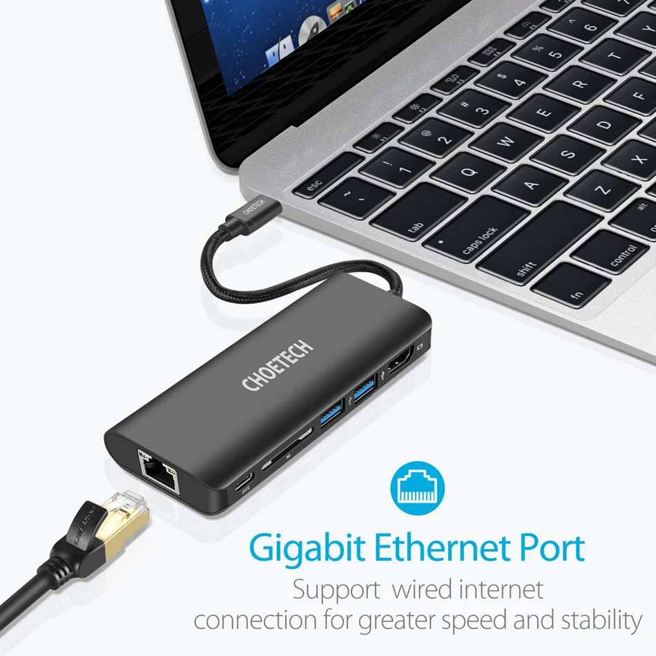 CHOETECH USB концентратор USB-C многопортовый адаптер PD зарядное устройство 4 K HDMI SD