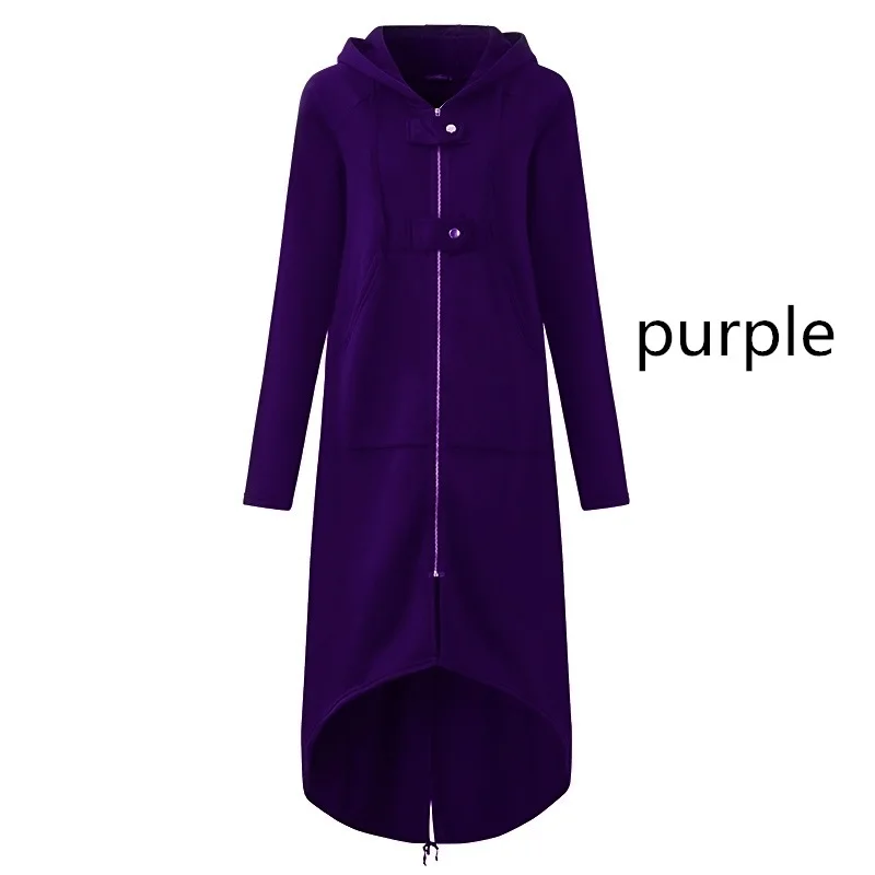 

Oversize Women Hooded Long Sleeve Zip-up Asymmetric Hem Long Hoodie Coat Jacket Outwear Plus Size S-5XL