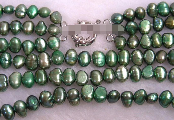 0001774 16 "Барокко 3 ряда зеленый пресноводный жемчуг ожерелье  Украшения