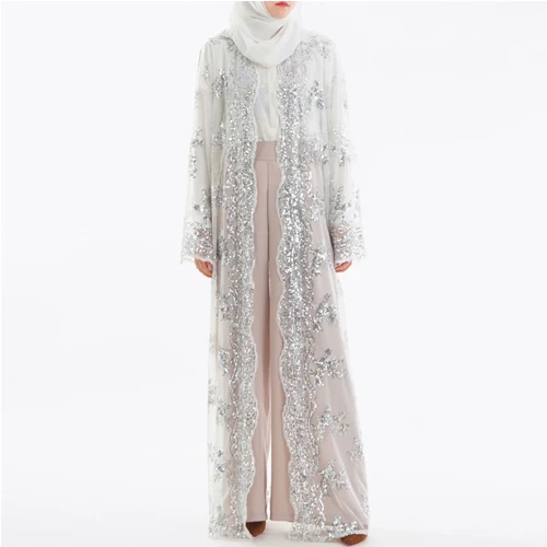 Белый MISSJOY/мусульманское платье с пайетками abayas, арабское макси платье, кардиган с вышивкой, роскошное ночное белье вечерние женские мусульманская одежда для Дубай, платье - Цвет: Белый