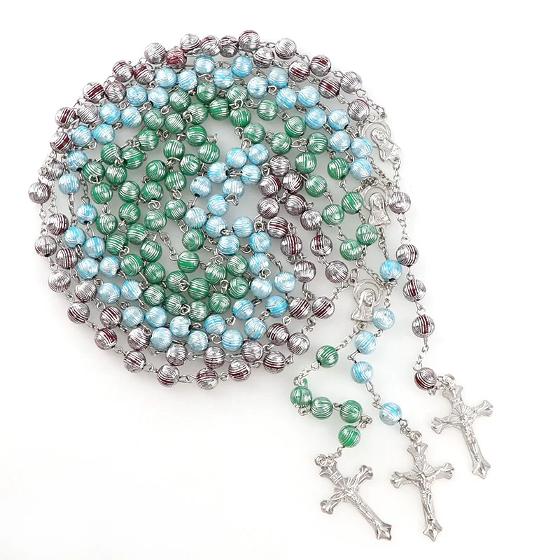 8 мм серебряное круглое пластиковое с принтом|necklace with|rosary necklacenecklace necklace |