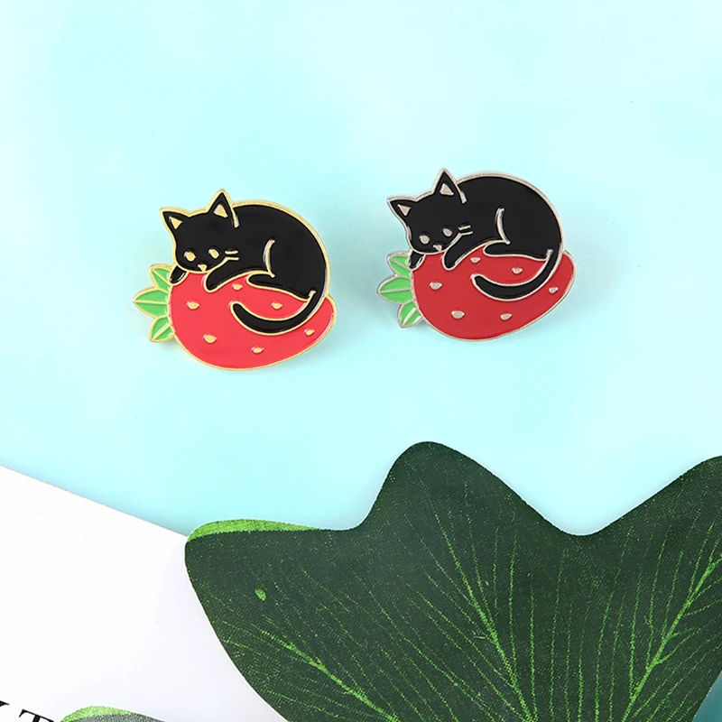 Кота эмали штырь фрукты кошка шпильки черного цвета броши кошки Китти Фруктово