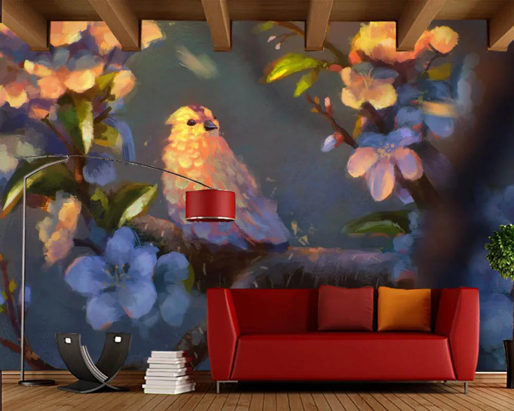 Papel де parede птицы живопись искусство ветви животных 3d обои гостиная спальня ТВ фон