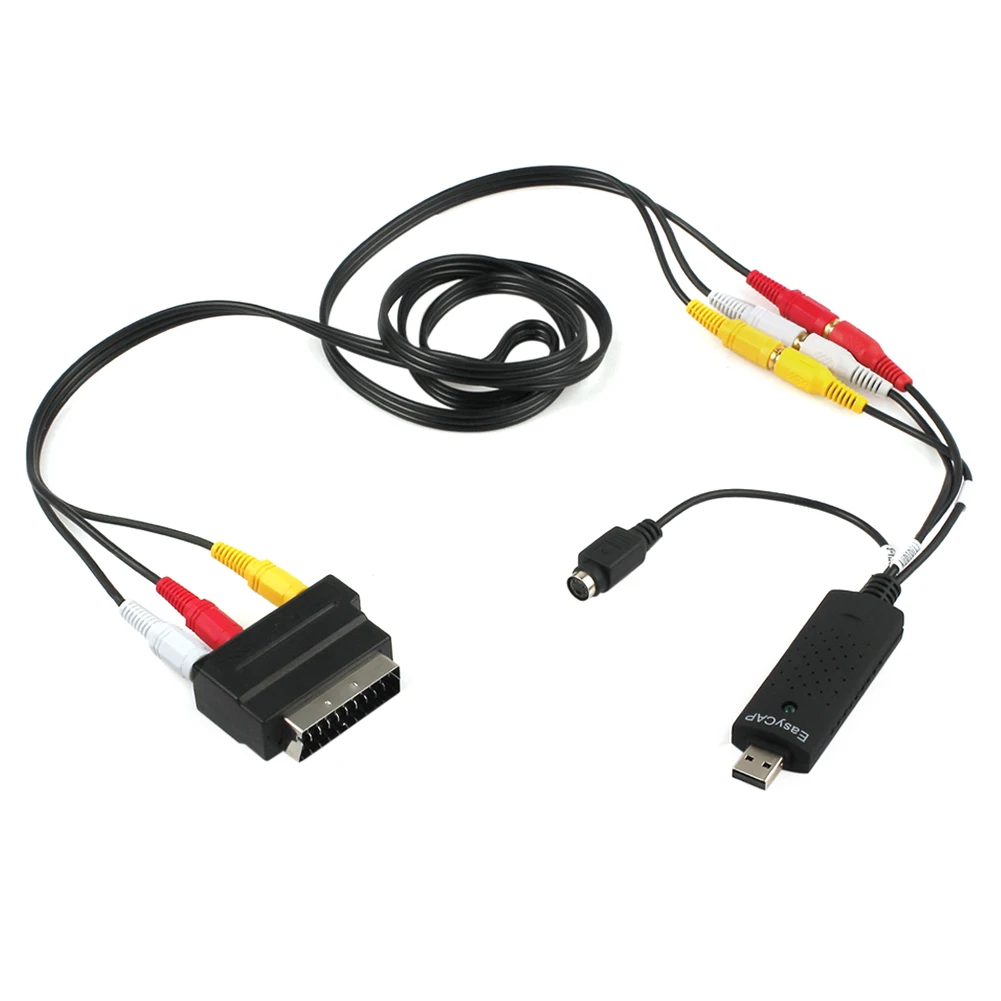USB2.0 конвертер VHS в DVD конвертировать Аналоговое видео в цифровой формат Видео Аудио захвата карты адаптер Scart Rca кабель для Win10
