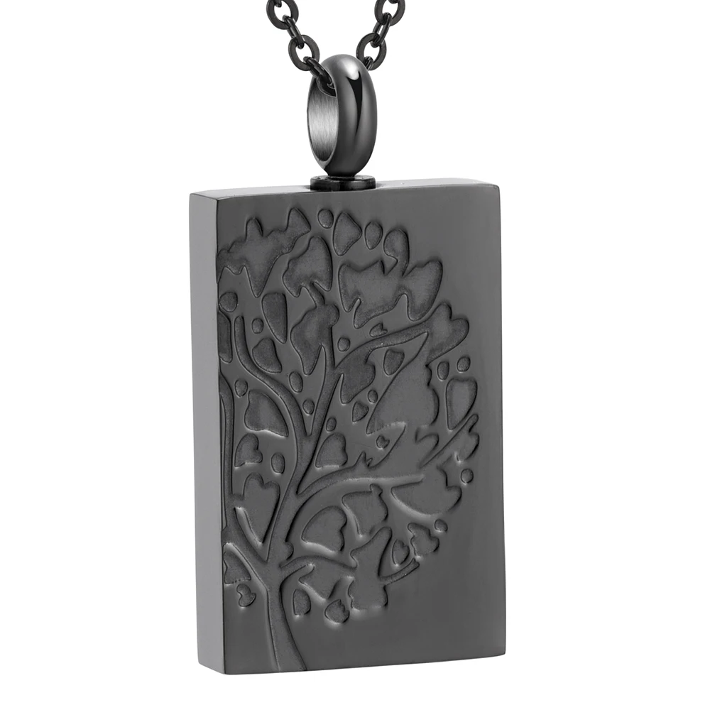 

IJD9785 316L нержавеющая сталь 25 мм * 35 мм квадратное ожерелье с деревом жизни урной, погребальная Подвеска для кремации, ювелирные изделия для мужчин и женщин, держатель