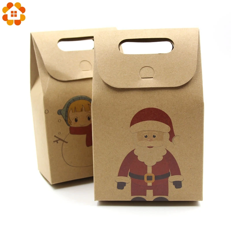 

10PCS/Lot Kraft Paper Candy Boxes Christmas Gifts Supplies Guests Packaging Boxes Merry Christmas Favor Party Decorations